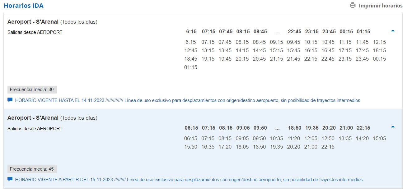 Horarios de autobús del aeropuerto a la plaza Arenal