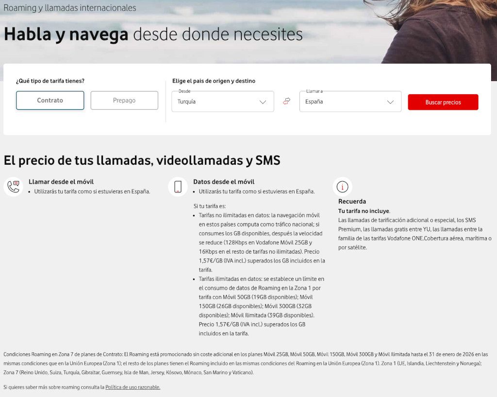 tarifa roaming vodafone turquia
