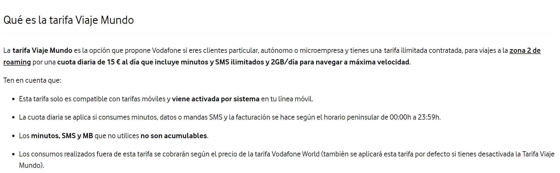 Tarifa Viaje Mundo de Vodafone para Brasil
