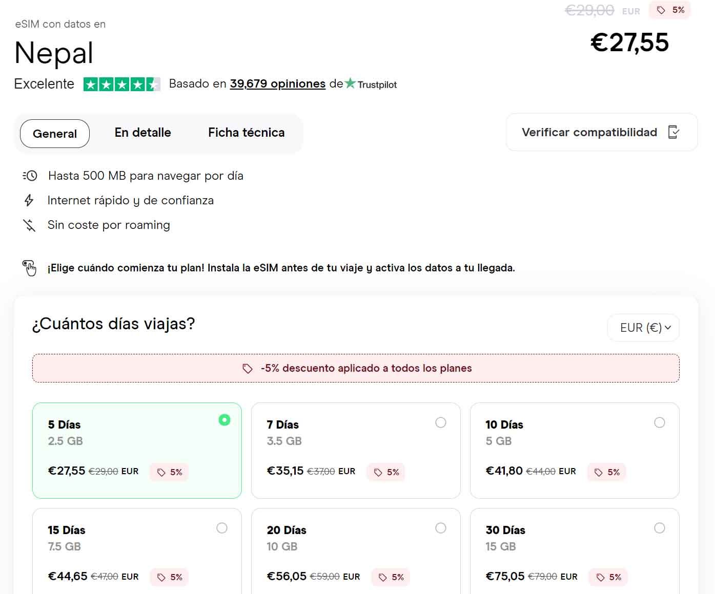 Tarifas de HolaFly para Nepal