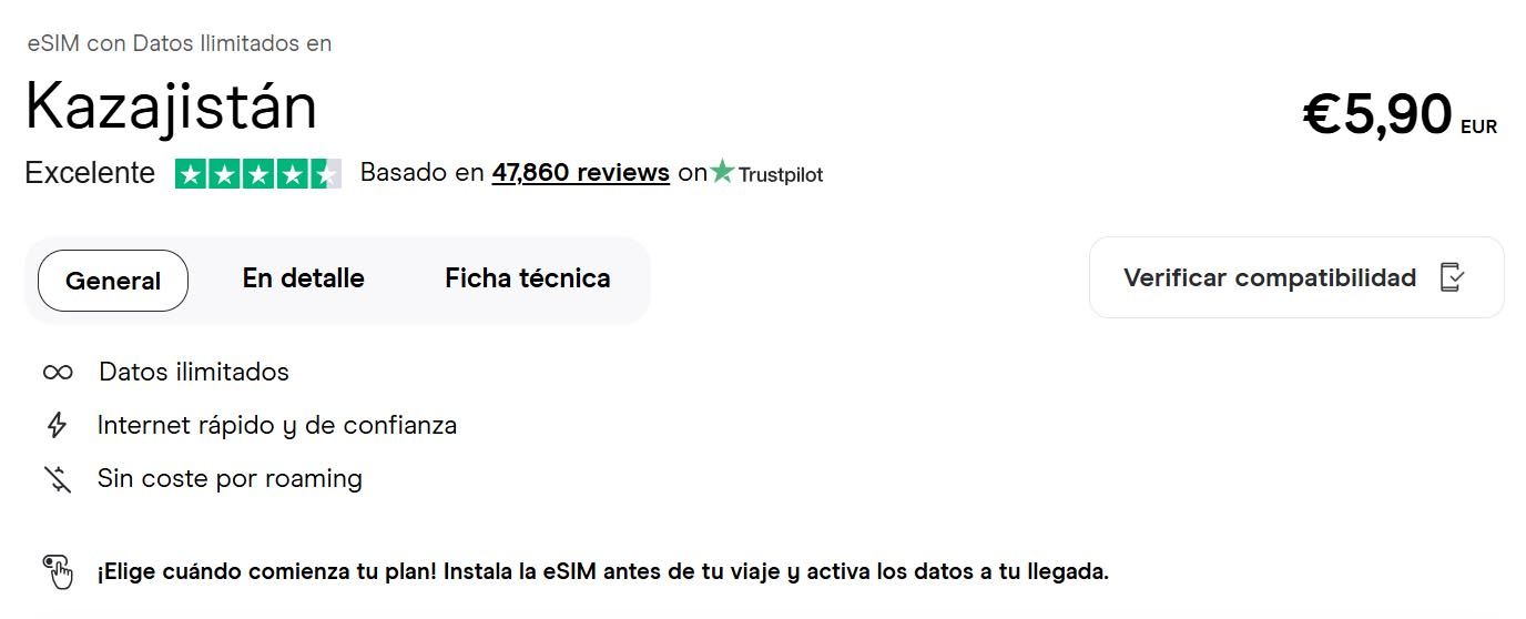 Tarifa de la eSIM de HolaFly para Kazajistán