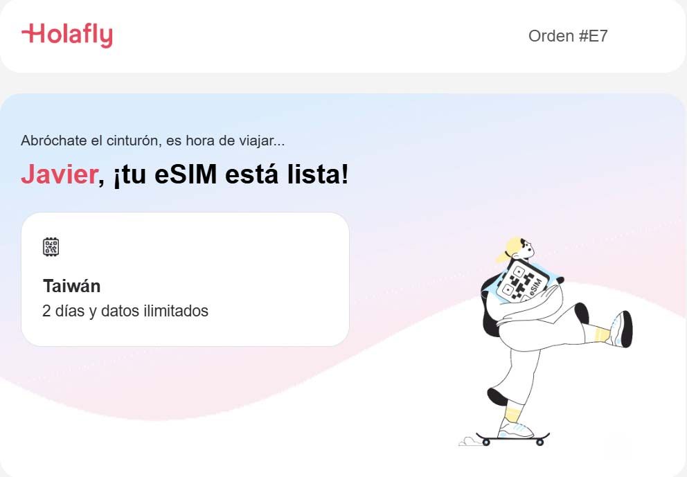 Correo de HolaFly con la configuración de la eSIM